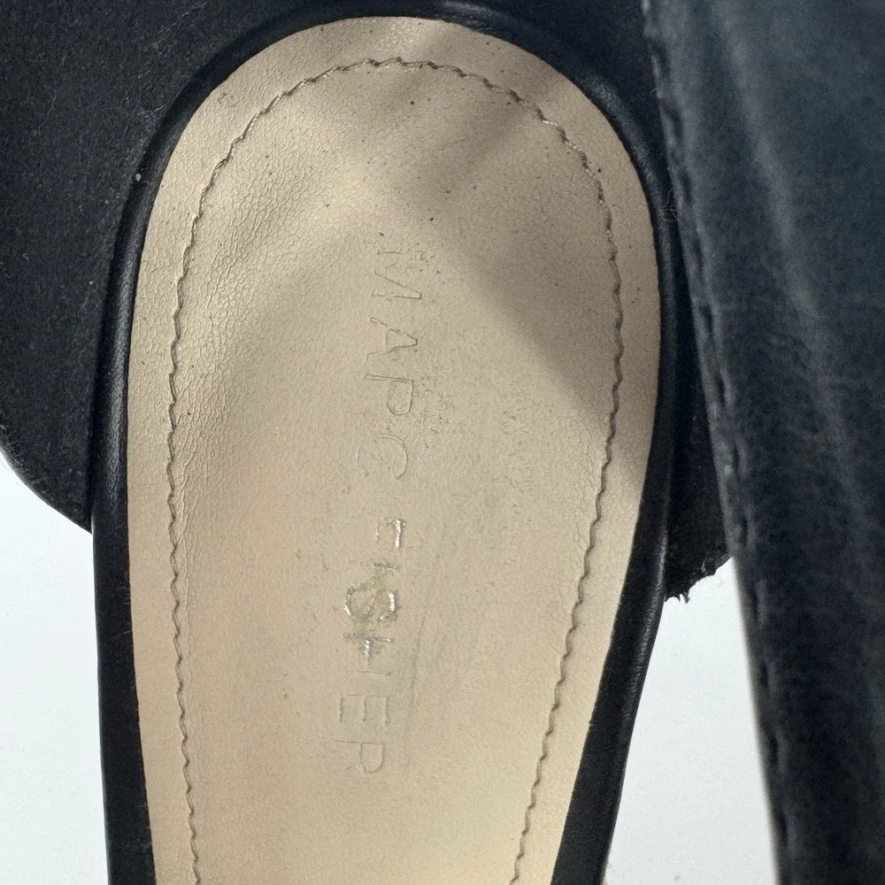 Marc Fisher‎ Black Espadrille Wedge Sandals Ankle Strap Peep Toe Size 9M Coastal